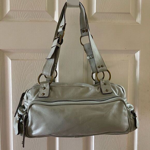 Toscani made in Italy leather pale green shoulder bag rustic gold tone H… - Picture 1 of 12